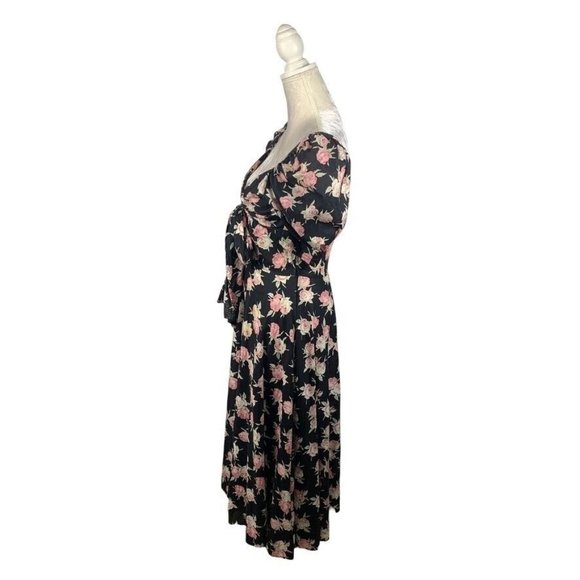 Eileen West Floral Midi Dress Puff Sleeve Bow Sweetheart Neck Cottage Prairie 10 - Picture 7 of 14